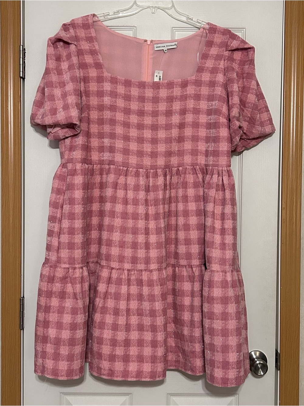 English Factory Pink Gingham Tiered Dress